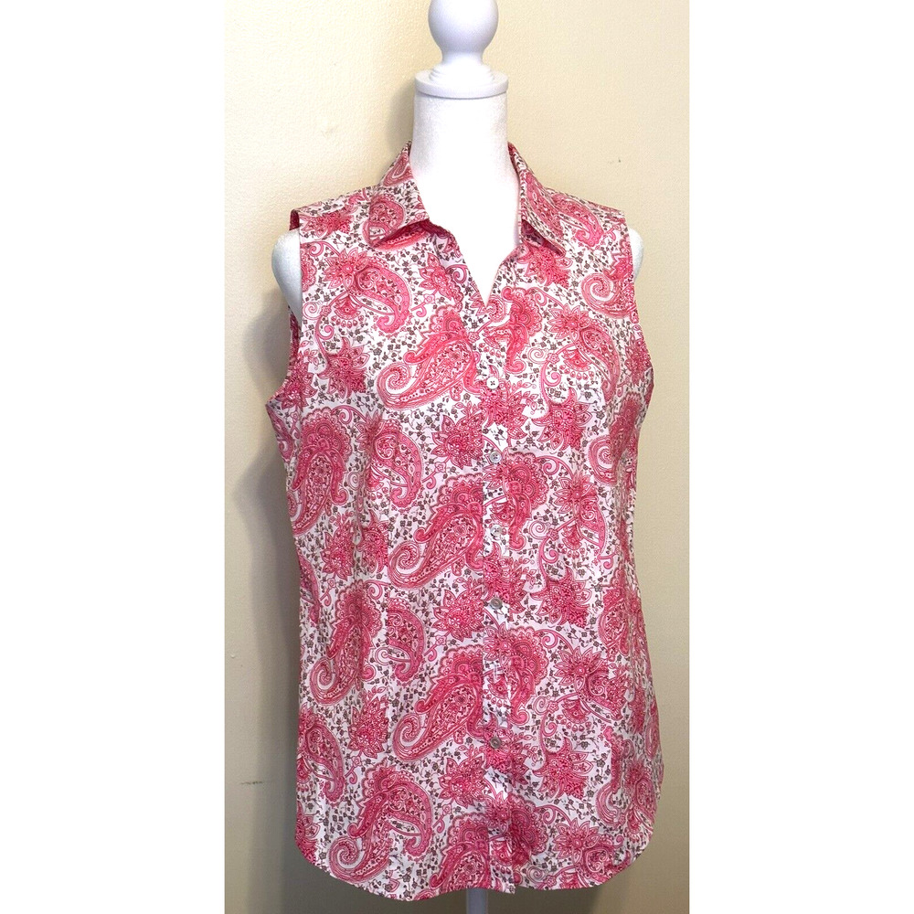 Talbots Women's Pink Paisley Sleeveless Blouse Top Size 6 Non Iron‎